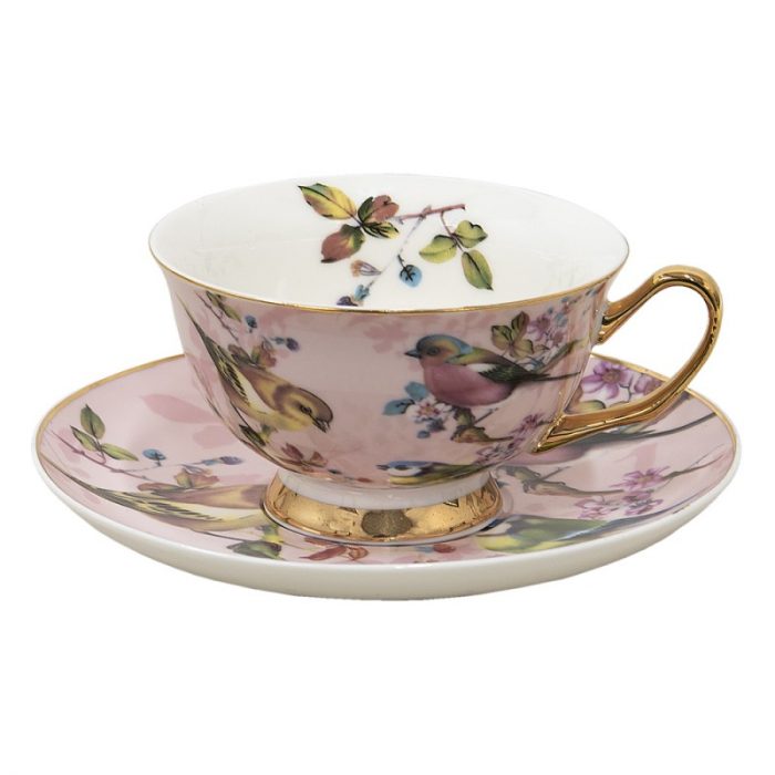 Tasse et soucoupe décor oiseaux