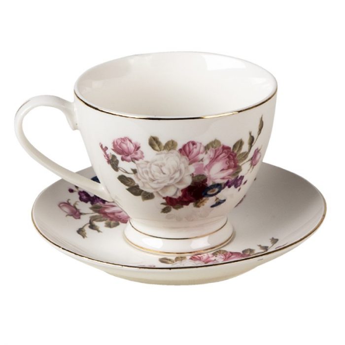 Tasse et soucoupe en porcelaine fushia – Image 2