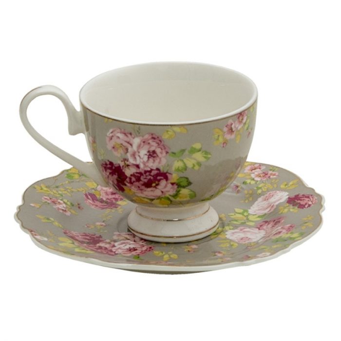 Tasse et soucoupe en porcelaine florale – Image 2