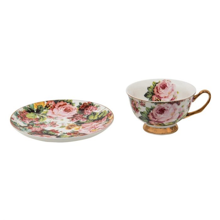 Tasse et soucoupe porcelaine fleurs – Image 3