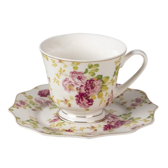 Tasse et soucoupe en porcelaine au décor floral