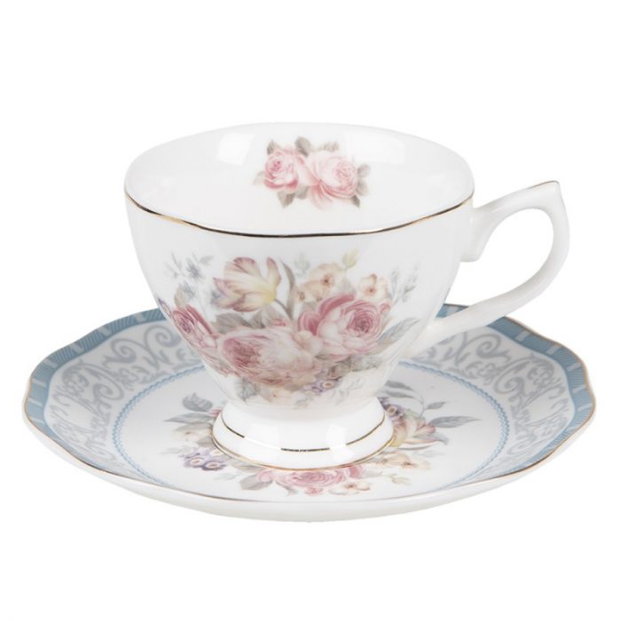 Tasse et soucoupe porcelaine fleurs