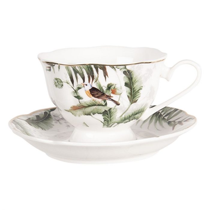 Tasse et soucoupe en porcelaine oiseau