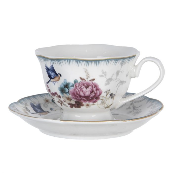 Tasse et soucoupe en porcelaine oiseau bleu