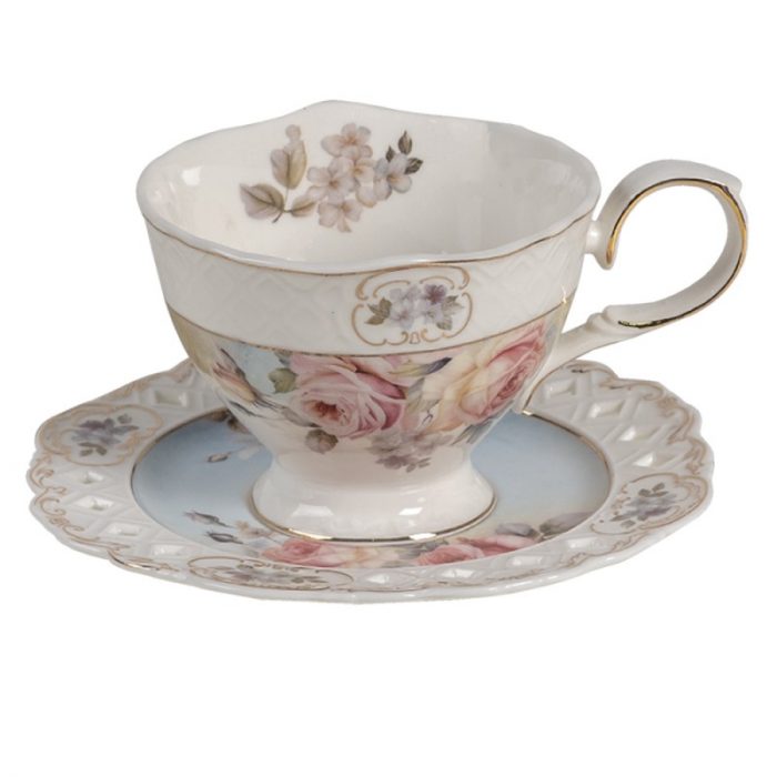 Tasse et soucoupe en porcelaine florale