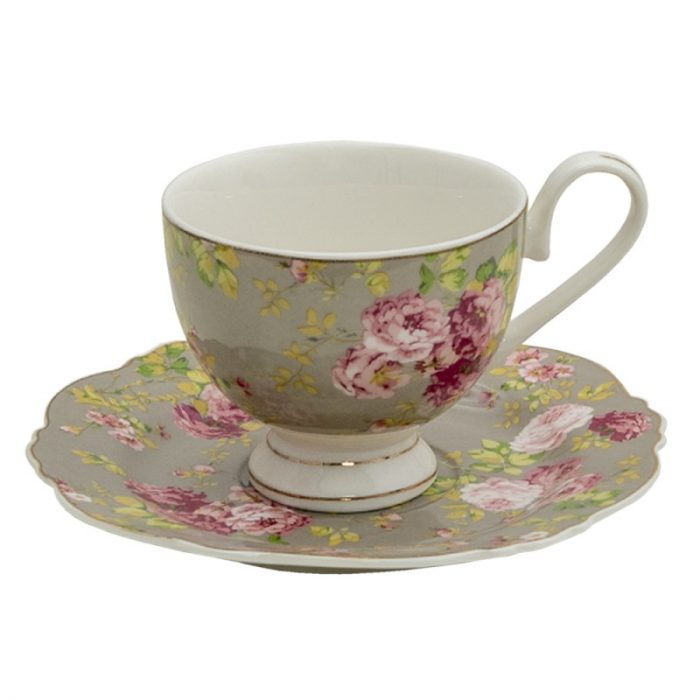 Tasse et soucoupe en porcelaine florale