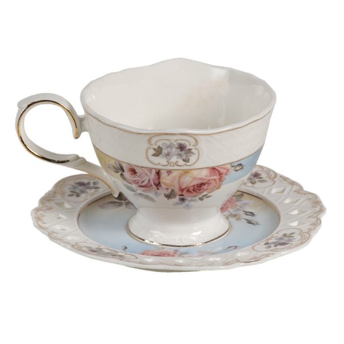 Tasse et soucoupe en porcelaine florale – Image 2