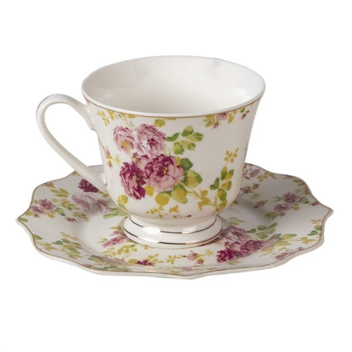 Tasse et soucoupe en porcelaine au décor floral – Image 2