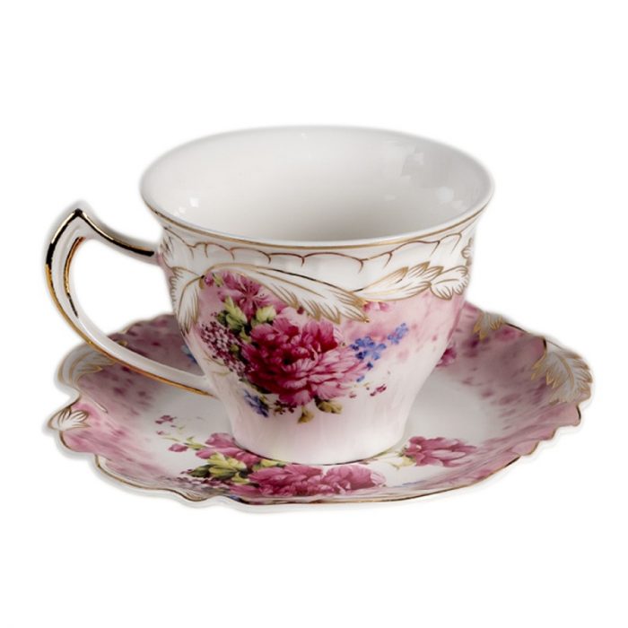 Tasse et soucoupe en porcelaine fleurs – Image 2