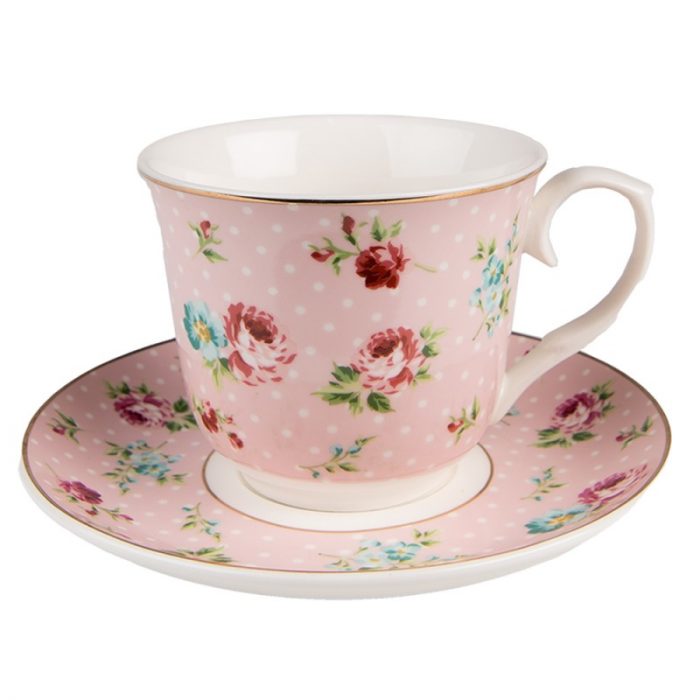 Tasse + soucoupe fleurs roses