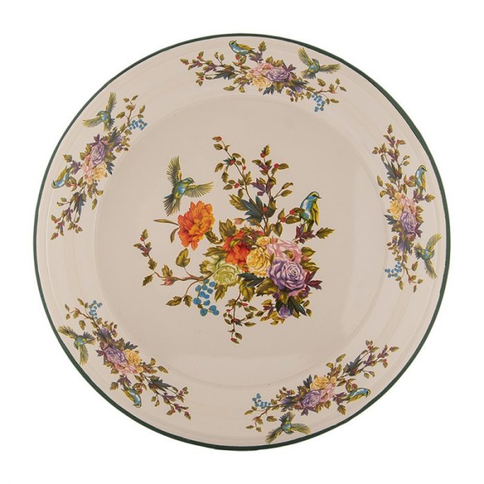 Plat en métal au décor floral