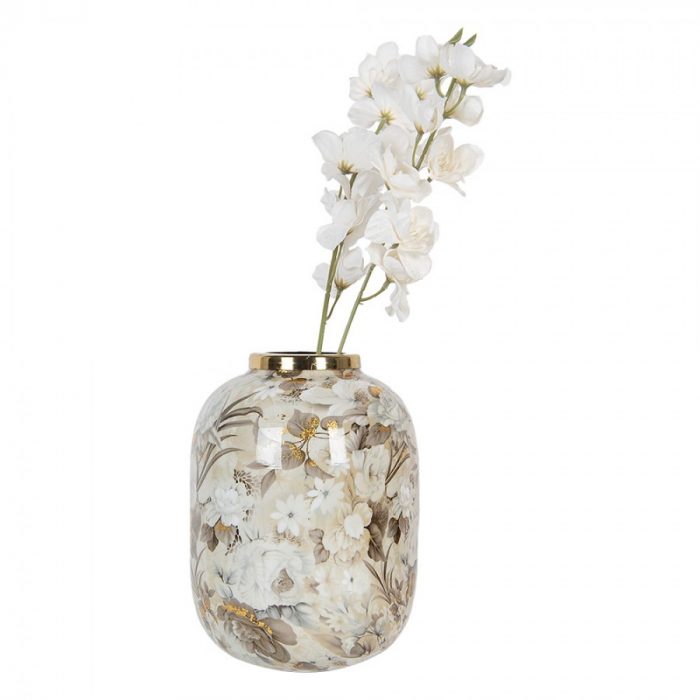 Vase en métal beige imprimé de fleurs – Image 3